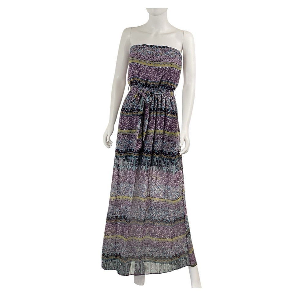 Umgee Dress Small Boho Strapless Maxi Flowy Peasant Tiered Hippie Festival USA
